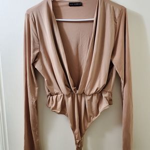JLuxLabel tan beige cream longsleeve thongbodysuit